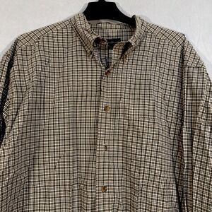 Eddie Bauer Brown Plaid Striped Long Sleeve Button Up Shirt Cotton Casual Preppy